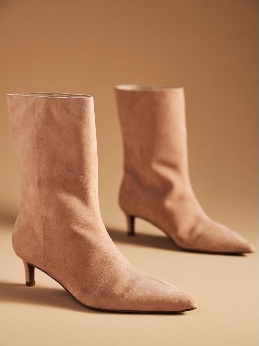 Seychelles Beige Suede Kitten Heel Boots - Picture 2 of 9